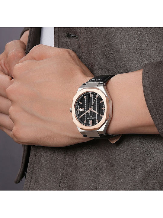 Pierre Cardin Ceas Bărbați 42mm Baterie Cu Curea Din Piele Neagră