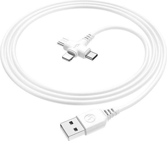 Lamtech Regular USB to Lightning / Type-C / micro USB 1m 2A Cable White (LAM113102)