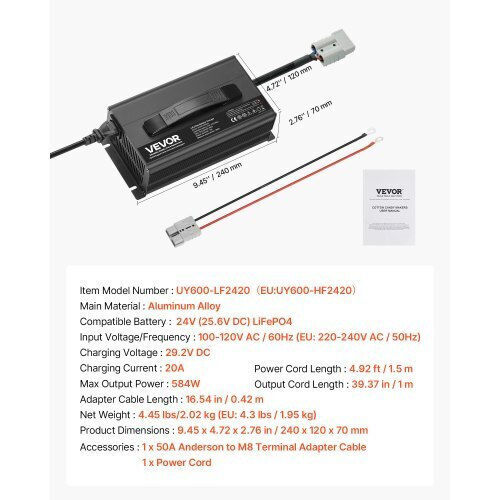 Vevor FCCDQ24V20A0KO4EE001V2 24V 20A Lead Acid Battery Charger