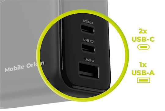 Mobile Origin Φορτιστής GaN με Θύρα USB-A και 2 Θύρες USB-C 140W Power Delivery Μαύρος (PW21)