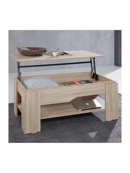 Rectangular Side Wooden Coffee Table with Lifting Mechanism Beige W50xL100xH43cm