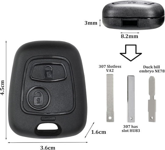 Husă Pentru Chei Auto 2 Butoane Compatibilă Toyota Aygo Peugeot 107 Citroen C1