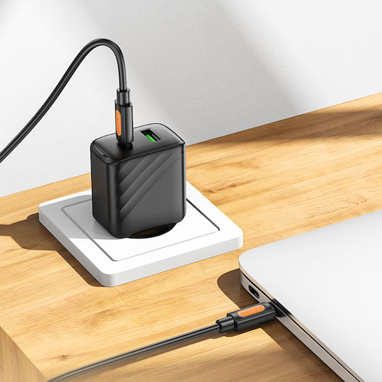 Borofone USB 2.0 Cable USB-C male - USB-C 60W PD Μαύρο 1m 52636