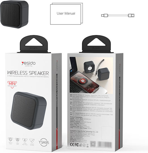 Yesido YSW35 Ηχείο Bluetooth με Διάρκεια Μπαταρίας έως 4 ώρες Μαύρο