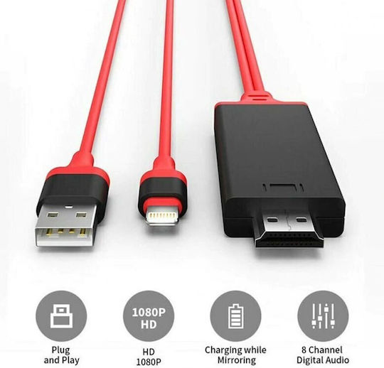 ATC Μετατροπέας Lightning male σε HDMI female Κόκκινο 1τμχ