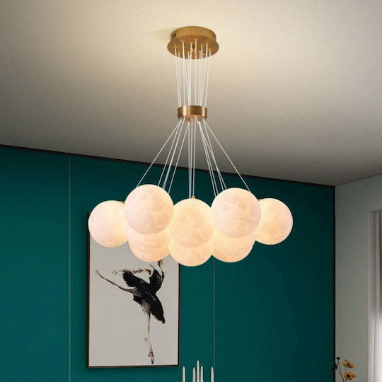 Lustră Suspendată Modernă Loft Bagliore Glob 9xe27 Înălțime Reglabilă Auriu