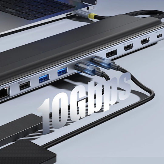 Baseus EliteJoy EH3 USB-C Docking Station με HDMI/DisplayPort 4K PD Ethernet και σύνδεση 2 Οθονών Γκρι