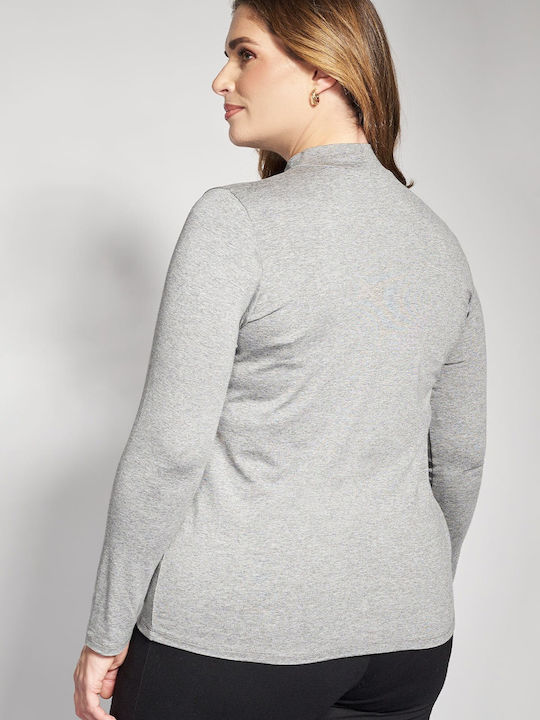 Bluza Damă Mânecă Lungă Cu Guler Înalt Gri