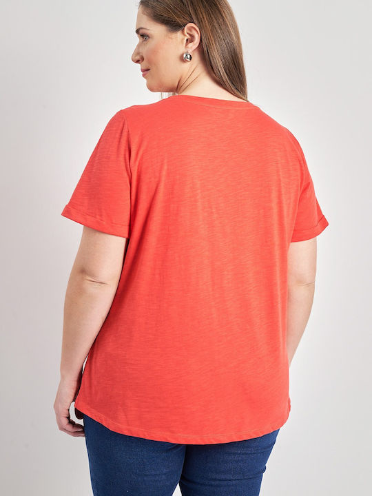 Bluza Damă Bumbac Mâneci Scurte Roșie