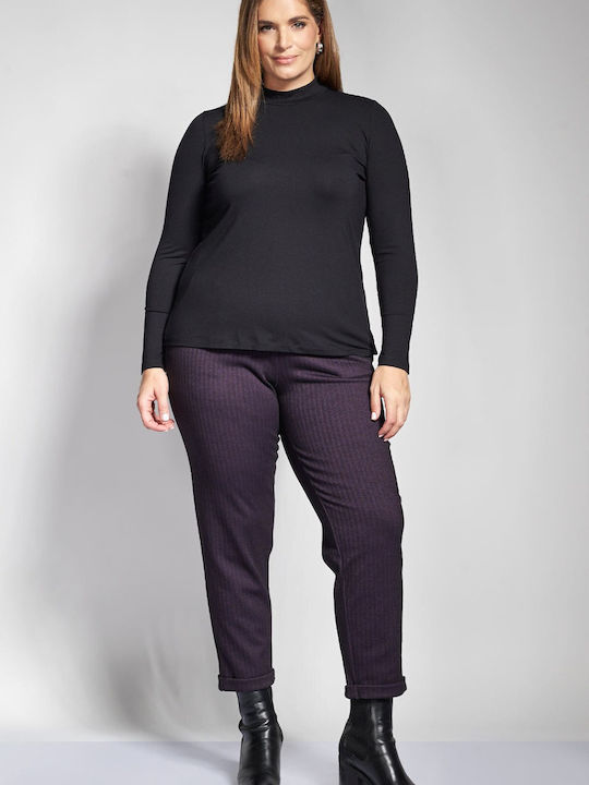 Bluza Damă Mânecă Lungă Cu Guler Înalt Neagră