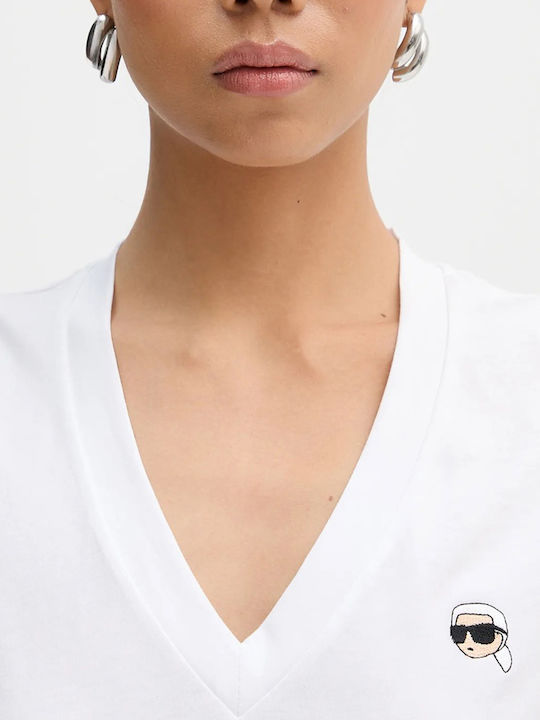 Ikon Women's Cotton Top with V-Neck White