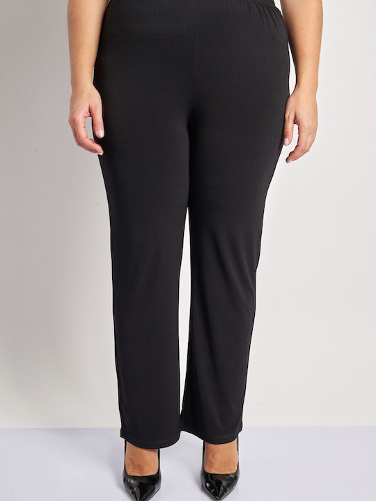 Dama Tesatura Pantaloni cu Elastic cu Croială Dreaptă Negru