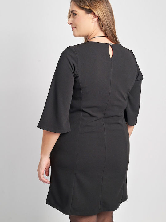 Rochie Mini Cu Mânecă 3/4 Neagră