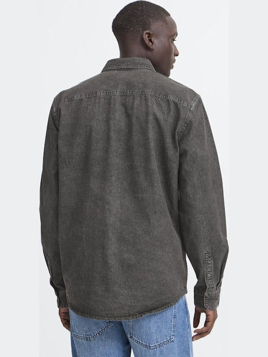 Long Sleeve Denim Shirt in Regular Fit Grey/Black