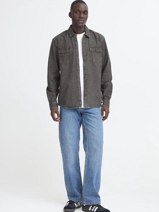 Long Sleeve Denim Shirt in Regular Fit Grey/Black