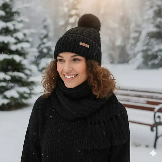Beanie Γυναικείος Σκούφος Πλεκτός σε Μαύρο χρώμα