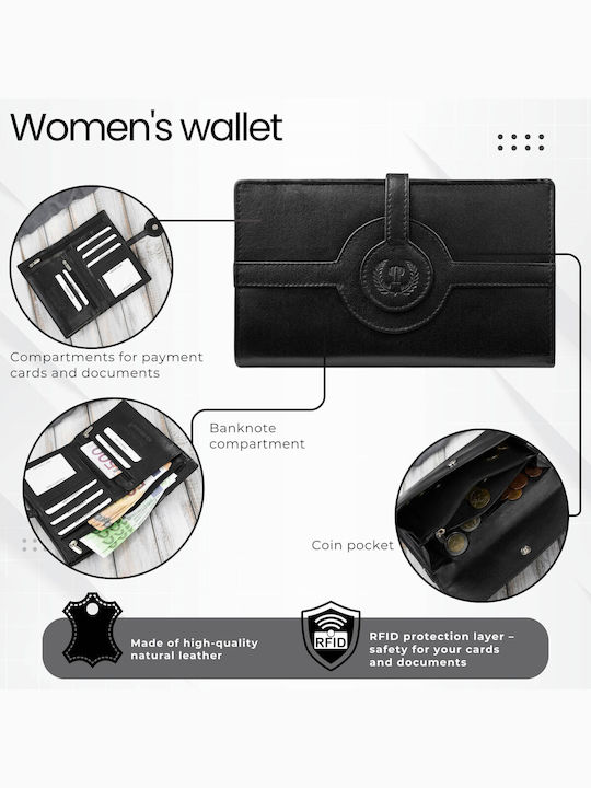 Groß Leder Damen Geldbörse Klassisch mit RFID Schwarz