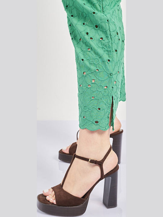 Dama Tesatura Pantaloni cu Elastic Μπροντερί