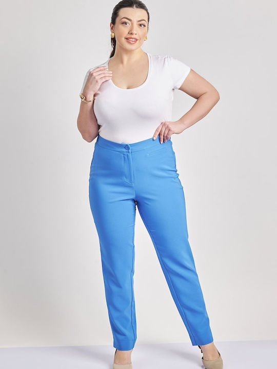 Dama Tesatura Pantaloni cu Croială Slim Albastru