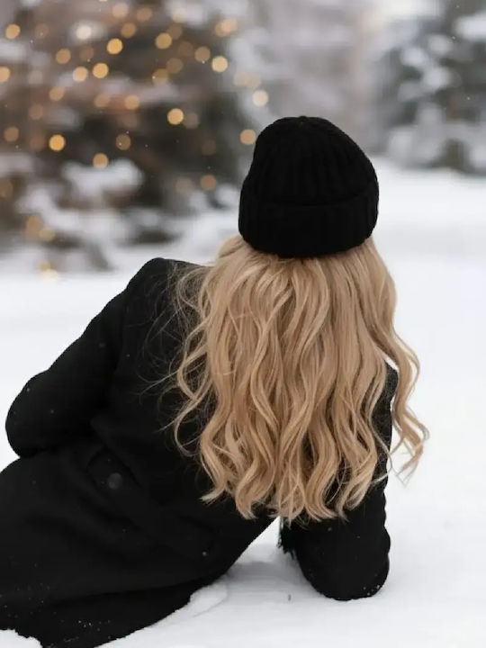 Frauen Set mit Beanie Gestrickt in Schwarz Farbe