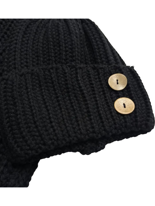 Frauen Set mit Beanie Gestrickt in Schwarz Farbe