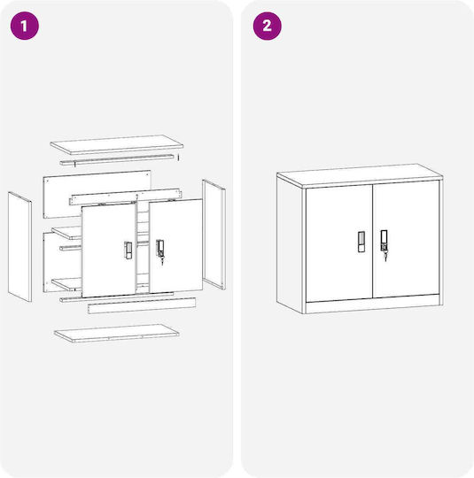 Office Storage Metal Cabinet Charcoal L80xW40xH70cm