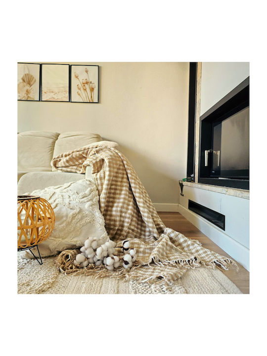 Kotonia Home Pătură Muselină Semidublă Cu Franjuri 180x230cm Caramel