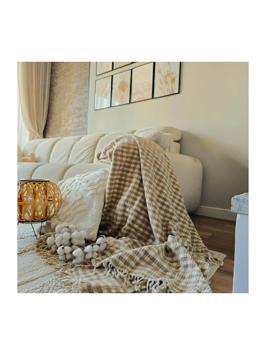 Kotonia Home Pătură Muselină Semidublă Cu Franjuri 180x230cm Caramel