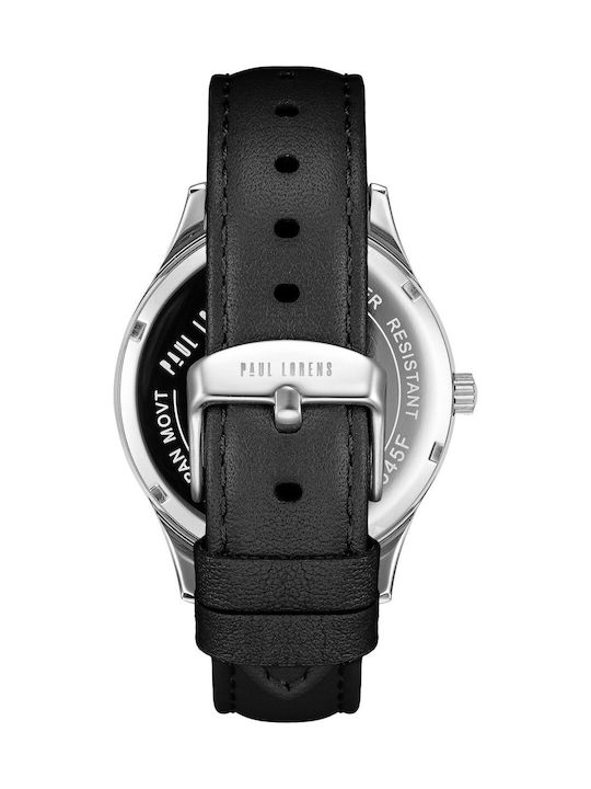 Paul Lorens Мъжки Часовник 41mm На Батерия с Черна Кожена Каишка