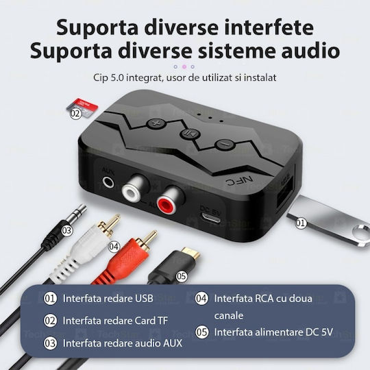 Adaptor Bluetooth M23 Transmițător Receptor Tv Pc Sistem Audio Acasă Jack 3,5 mm Micro Sd Usb Aux Nfc Rca Negru