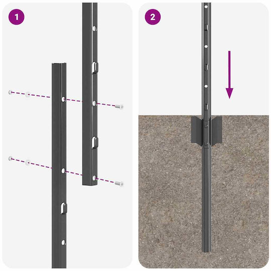 vidaXL Στύλος Περίφραξης Κήπου από Ατσάλι 140x8.5x100εκ. 5τμχ Γκρι