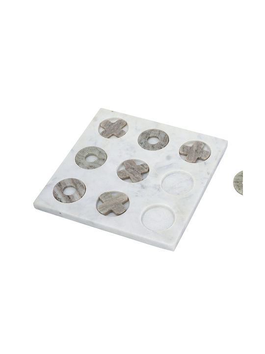 Artekko Tic Tac Toe Gray Marble Decorative Tic Tac Toe White Base 23x23x1.5 Cm