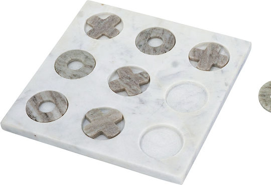 Artekko Tic Tac Toe Gray Marble Decorative Tic Tac Toe White Base 23x23x1.5 Cm