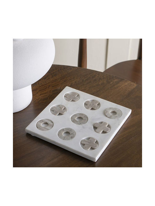 Artekko Tic Tac Toe Gray Marble Decorative Tic Tac Toe White Base 23x23x1.5 Cm