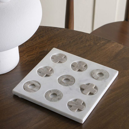 Artekko Tic Tac Toe Gray Marble Decorative Tic Tac Toe White Base 23x23x1.5 Cm