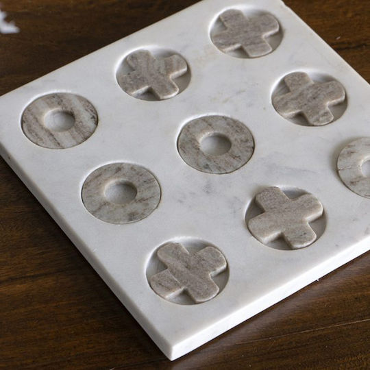 Artekko Tic Tac Toe Gray Marble Decorative Tic Tac Toe White Base 23x23x1.5 Cm
