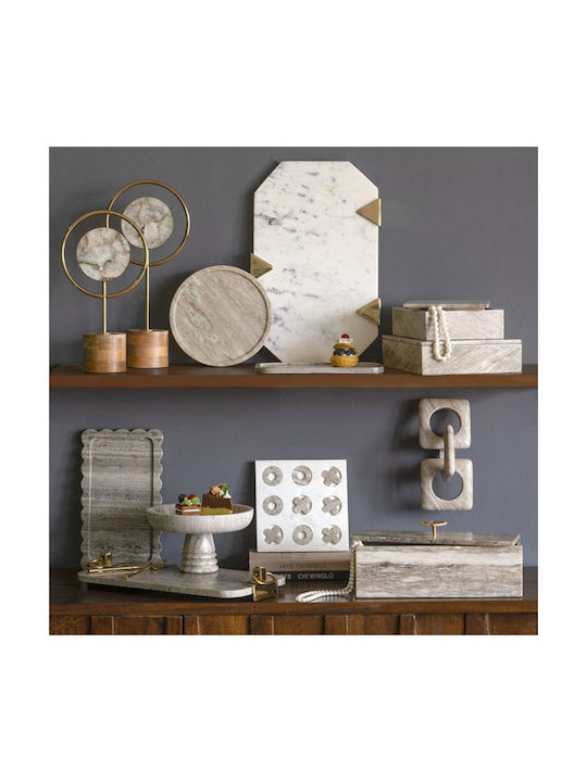 Artekko Tic Tac Toe Gray Marble Decorative Tic Tac Toe White Base 23x23x1.5 Cm