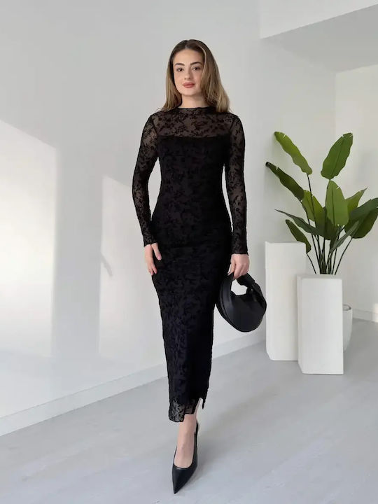 Midi Abendkleid mit Tüll Schwarz