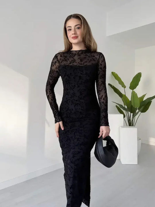 Midi Abendkleid mit Tüll Schwarz