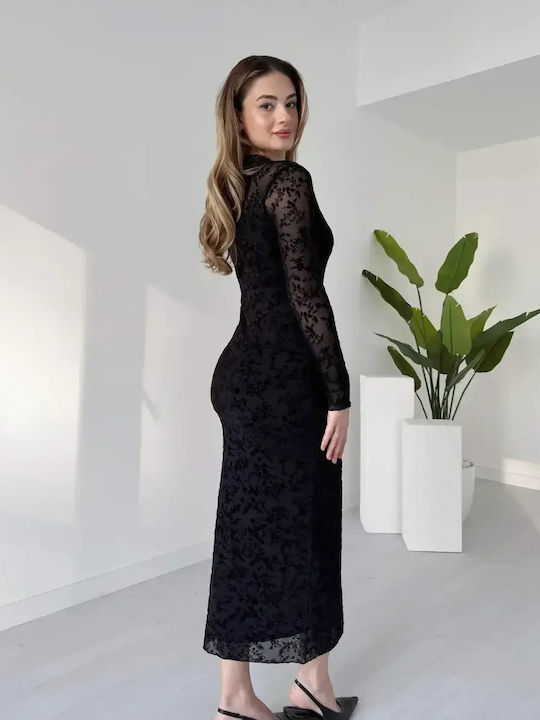 Midi Abendkleid mit Tüll Schwarz