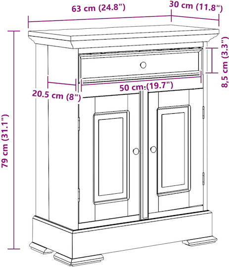 Cabinet de depozitare din lemn masiv L63xW30xH79buc