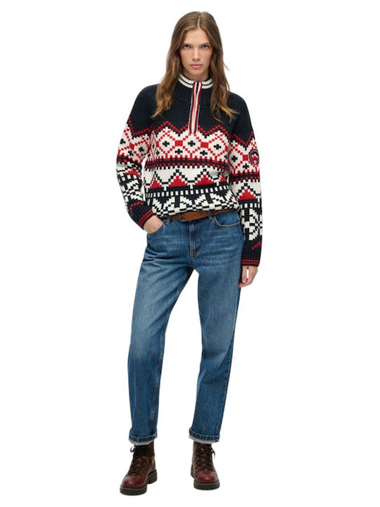 Damen Pullover mit Reißverschluss Navy