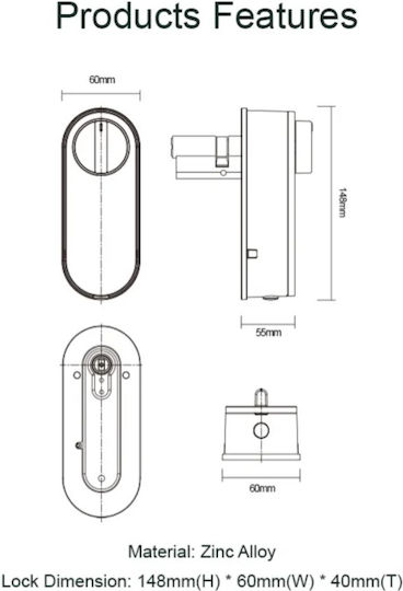 Liliwise Electronic Lock Retrofit With Bluetooth And Wi-Fi Connectivity Black