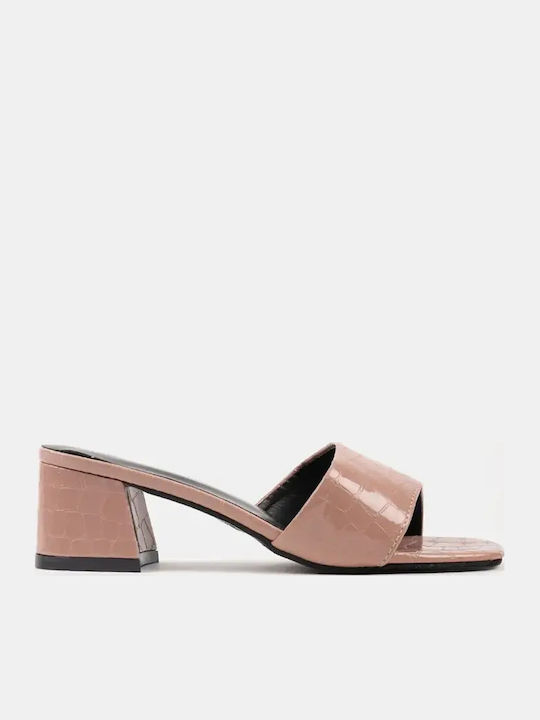Γυναικεία Mules Croco Λουστρίνι Nude Μέγεθος 37 Ροζ