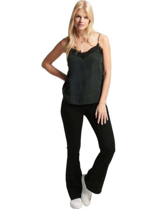 Studios Eyelash Women's Satin Lingerie Top with Lace Black