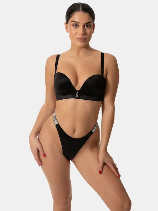 Push Up Plunge Bra Cup B Black Size 80b