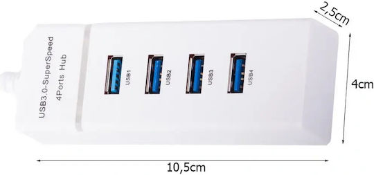 Verk Group USB-Hub 4 Anschlüsse USB 3.0 mit USB-A Anschluss Weiß