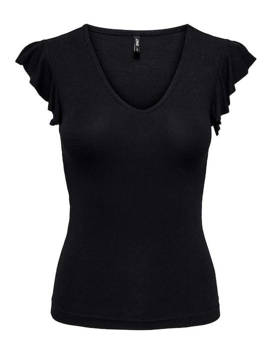 Belia Women's Summer Blouse Sleeveless with V Neckline Black