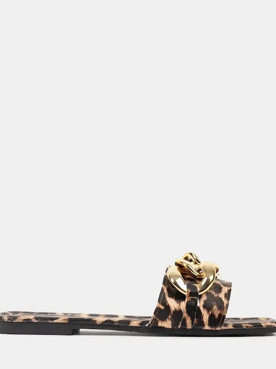 Flache Damen Sandalen Animal Print Kette Größe 40 Leo