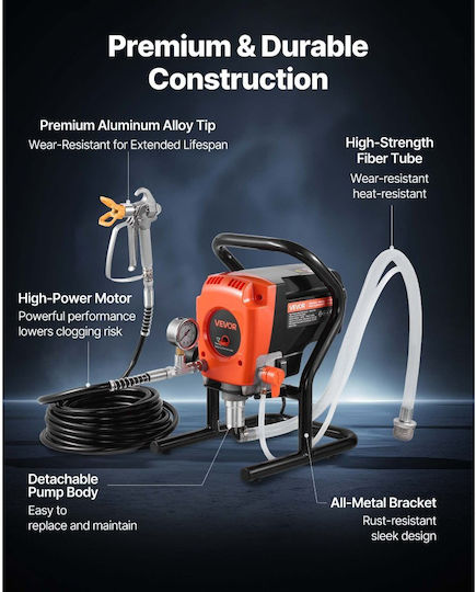 Airless Paint Sprayer Vevor Stand 900w High Pressure Airless Sprayer 3300psi Cleaning Brush Hose Extension Rod Nozzles Electric Paint Machine Spraying Interior or Exterior House Fence